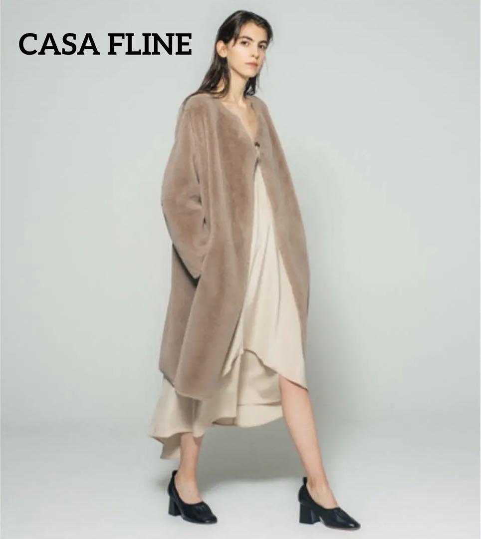 美品 CASA FLINE エコファーローブコート フェイクムートン ベージュ 売買されたオークション情報 落札价格 【au  payマーケット】の商品情報をアーカイブ公開