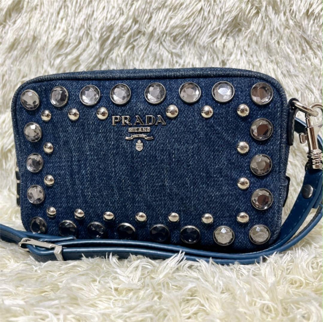 美品✨PRADA デニム ビジュー ショルダーバッグ ポシェット