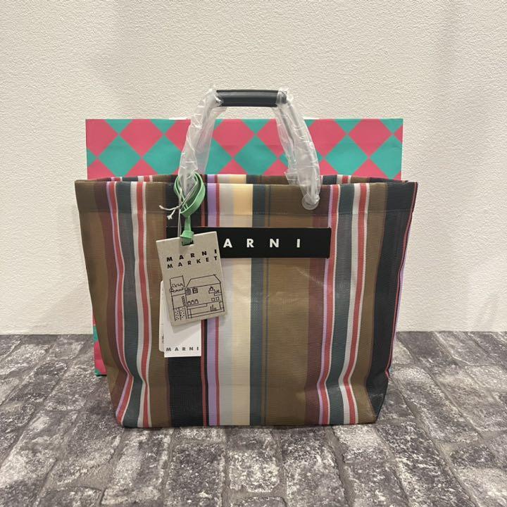 新品新色 MARNI マルニフラワーカフェ ストライプバッグ キャラメルブラウン 売買されたオークション情報 落札价格 【au  payマーケット】の商品情報をアーカイブ公開