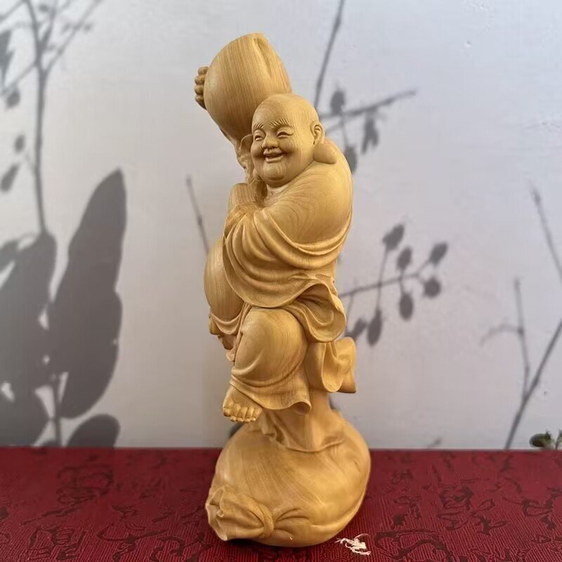 七福神 布袋 縁起物 彫刻 天然木 彫刻 風水 置物 仏教 美術