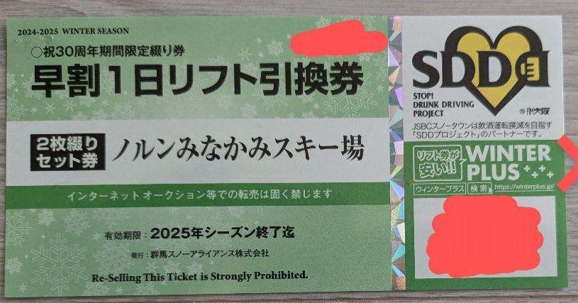 複数割引有り！ ノルン水上スキー場 リフト1日引換券 ノルンみなかみ 早割