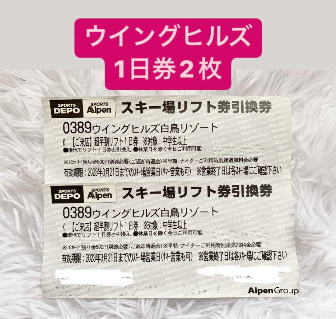 ウイングヒルズ スキー場 リフト 1日券 大人 一日券 白鳥リゾート 2枚