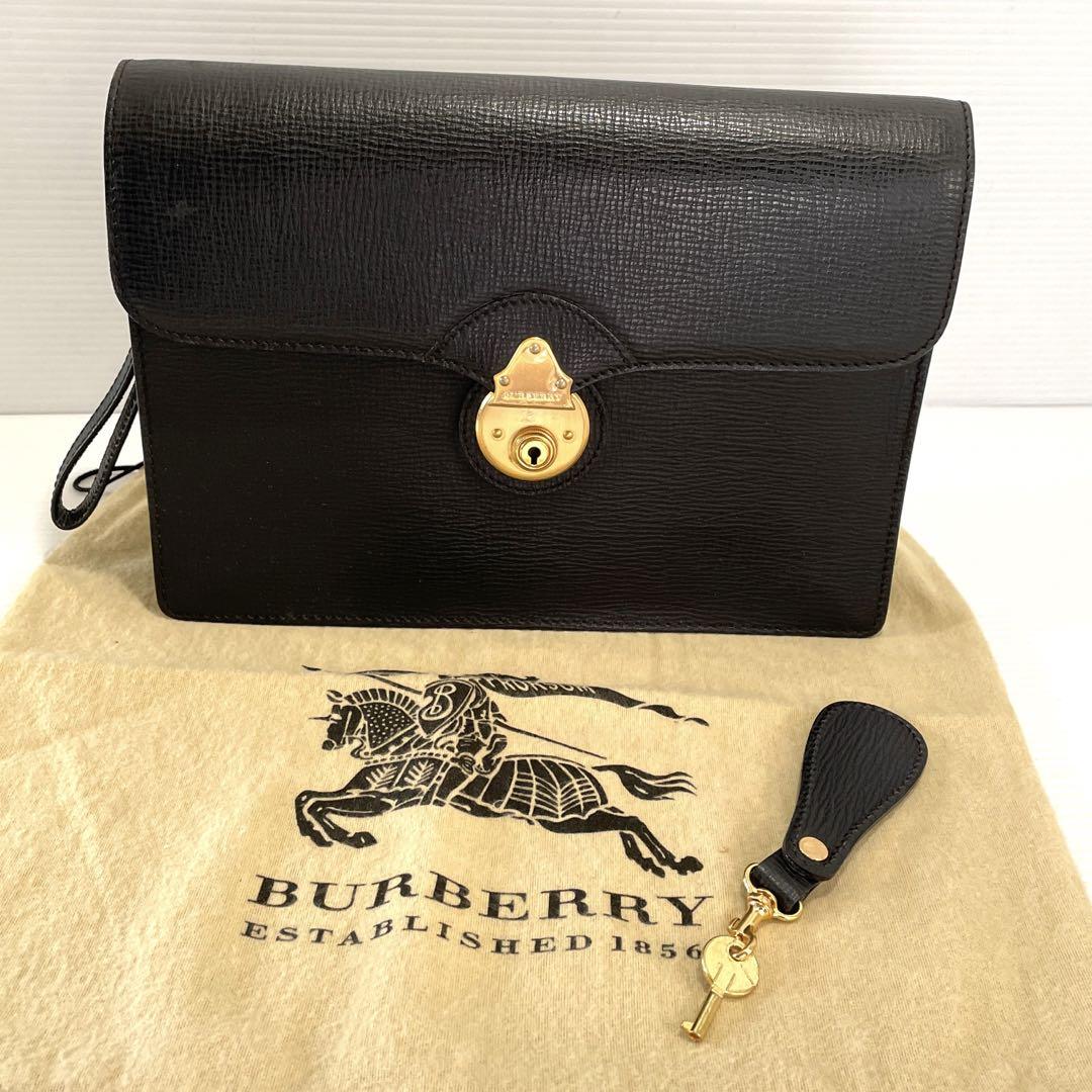 K90 ☆極美品 オールド BURBERRY セカンドバッグ 鍵ストラップ付き