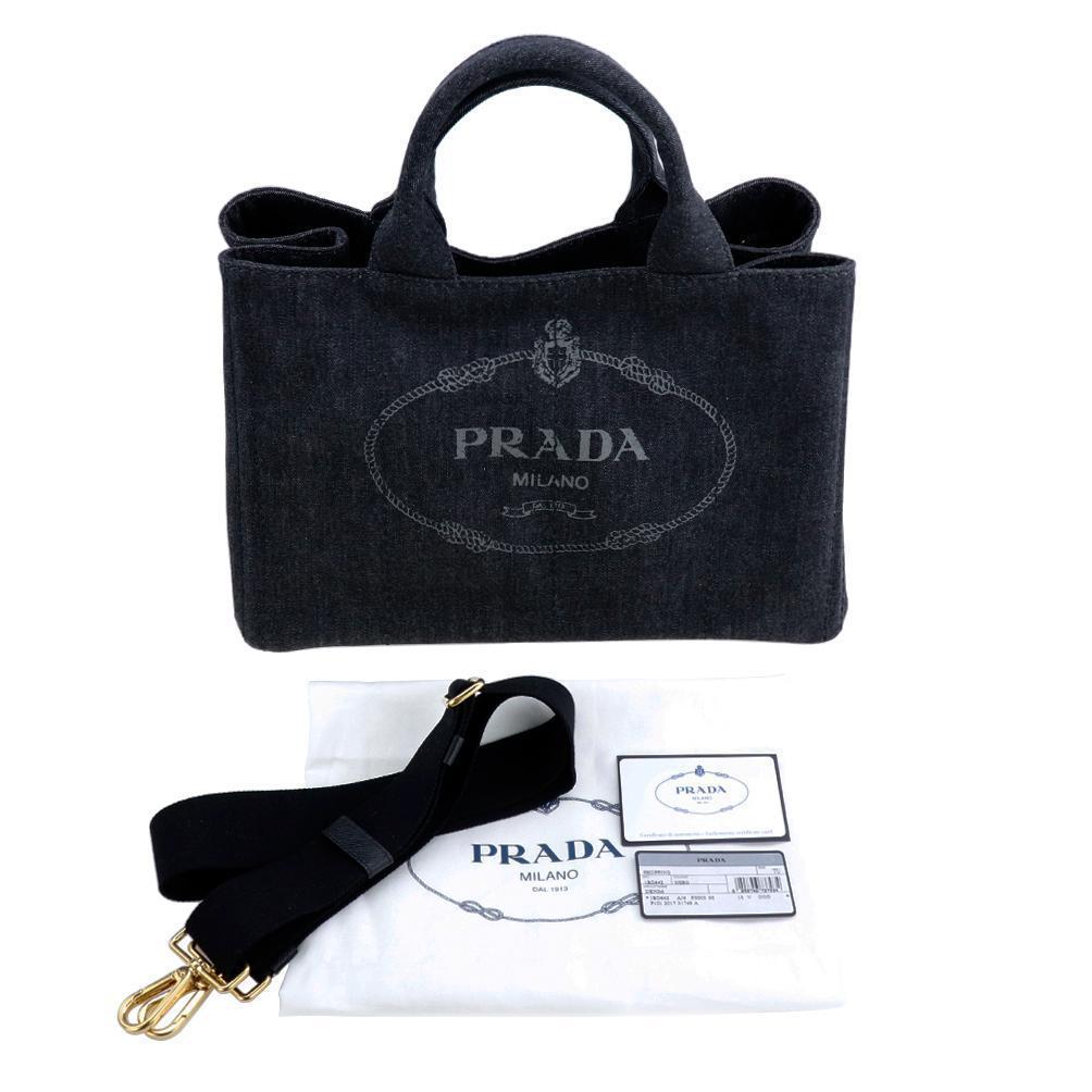 PRADA バッグ トートバッグ カナパ M デニム ブラック コットン 帆布