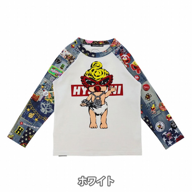 Hystericmini ヒステリックミニ MINI DOLL SCRATCH DENIM ラグラン長袖Tシャツ