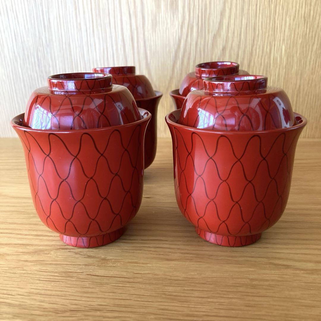 良質  箸洗椀 朱網目 売買されたオークション情報 4客セット 山中塗 工芸品
