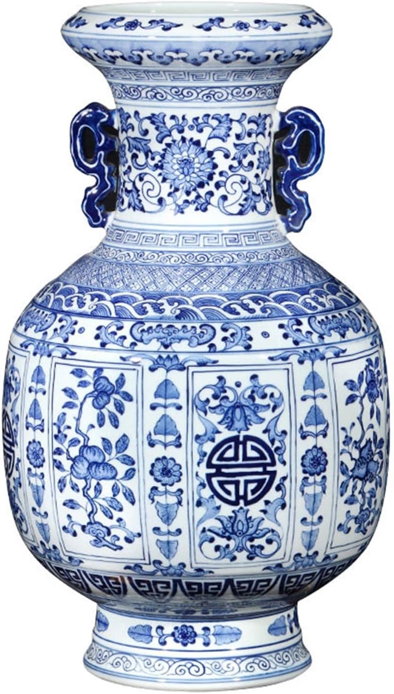 花瓶 セラミック花瓶 中国のレトロな手描きの青と白の磁器の花瓶