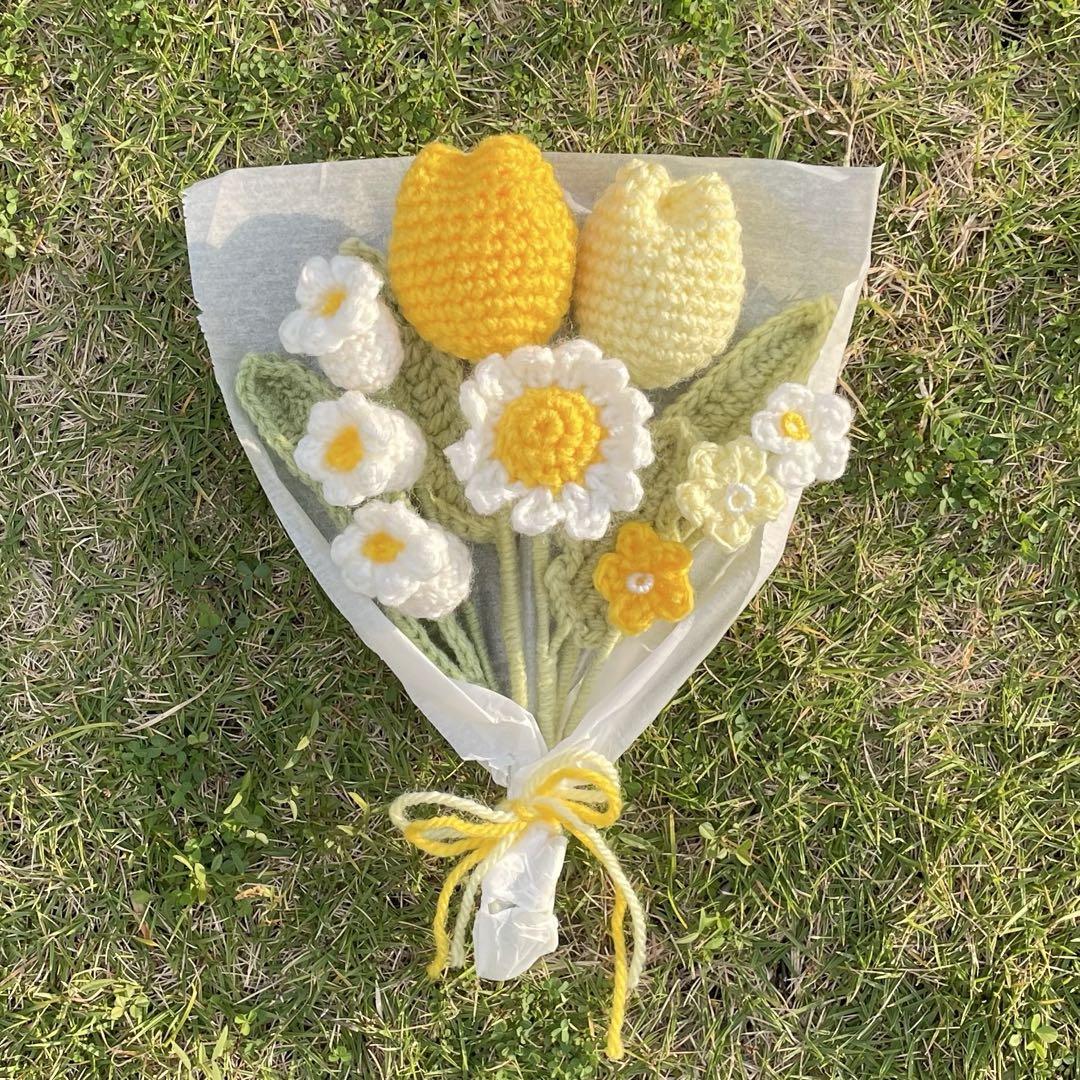 毛糸の花束 編み物 枯れない花 ハンドメイド フラワーブーケ なめし