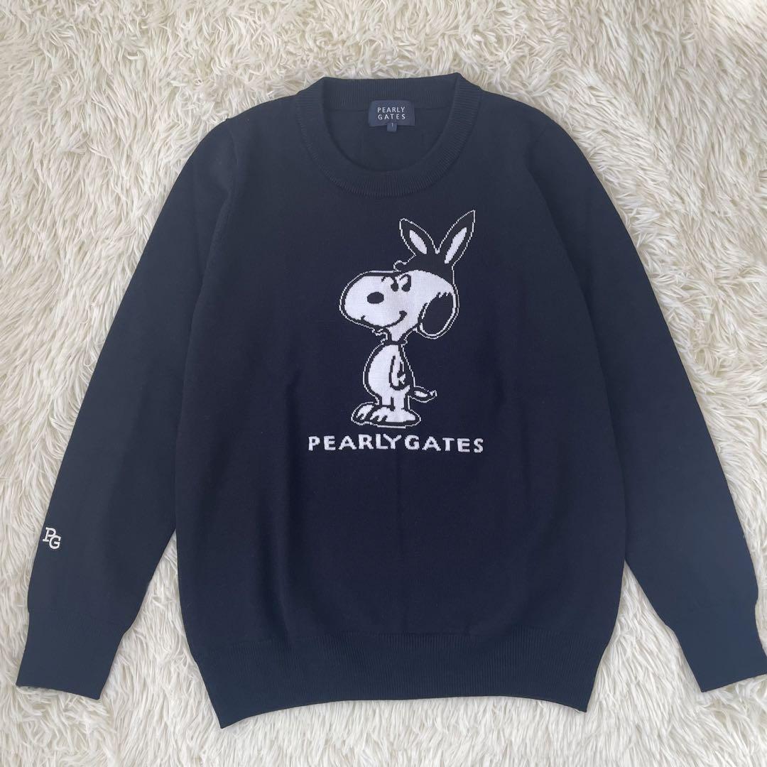 パーリーゲイツ PEARLYGATES 責め スヌーピー柄ニット 白 パーリーゲイツ PEARLYGATES 責め スヌーピー柄ニット 白