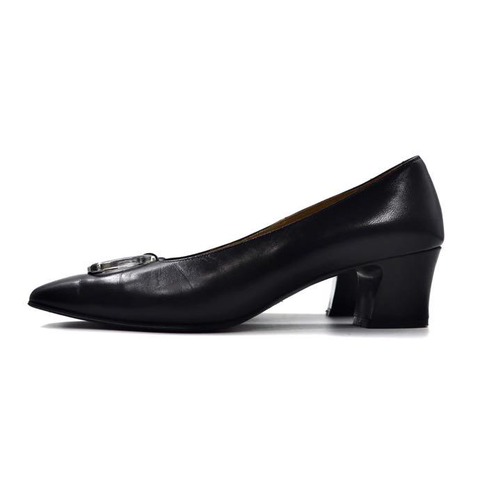 超美品 PRADA プラダ パンプス ＃34 1/2 エナメル ブラック チャンキーヒール 参考サイズ約21.5cm パテントレザー【本物保証】
