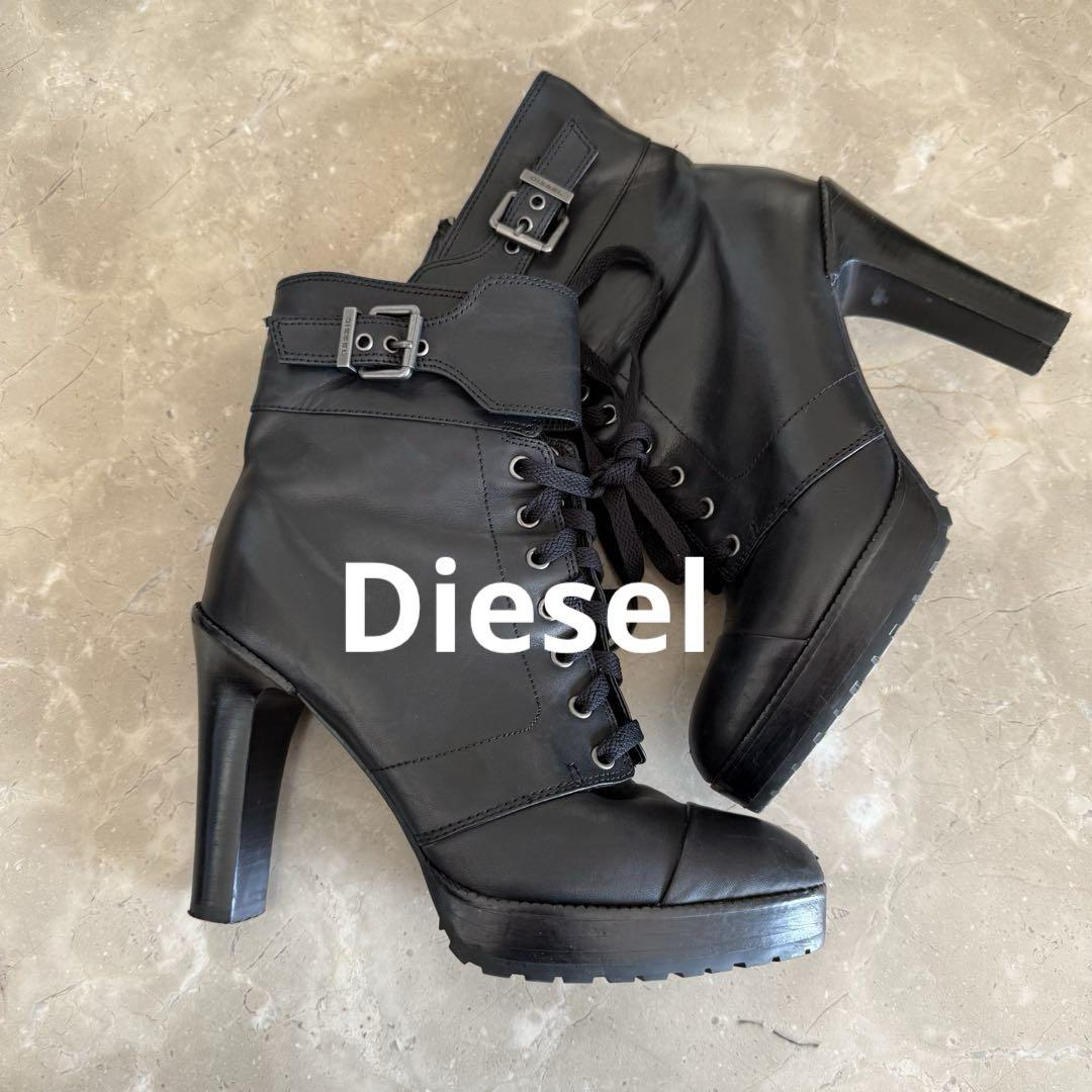 ファッション 美品☆定価万円☆Diesel☆ヒールバックルブーティーショートブーツ 靴