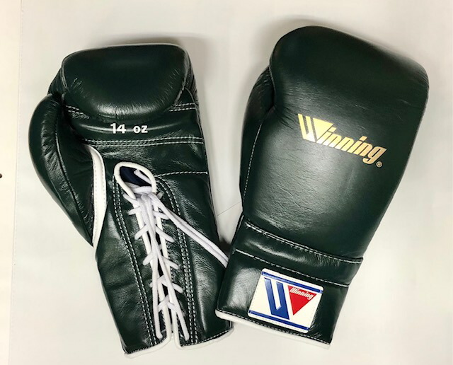 For individual fighters 固かっ in JAPAN only】WINNING boxing gloves MS-500 14oz  lace up special color Dark Green with special LOGO ウイニング練習用 ボクシング グローブひも式14オンス（プロタイプ）ダークグリーン  特別ロゴ