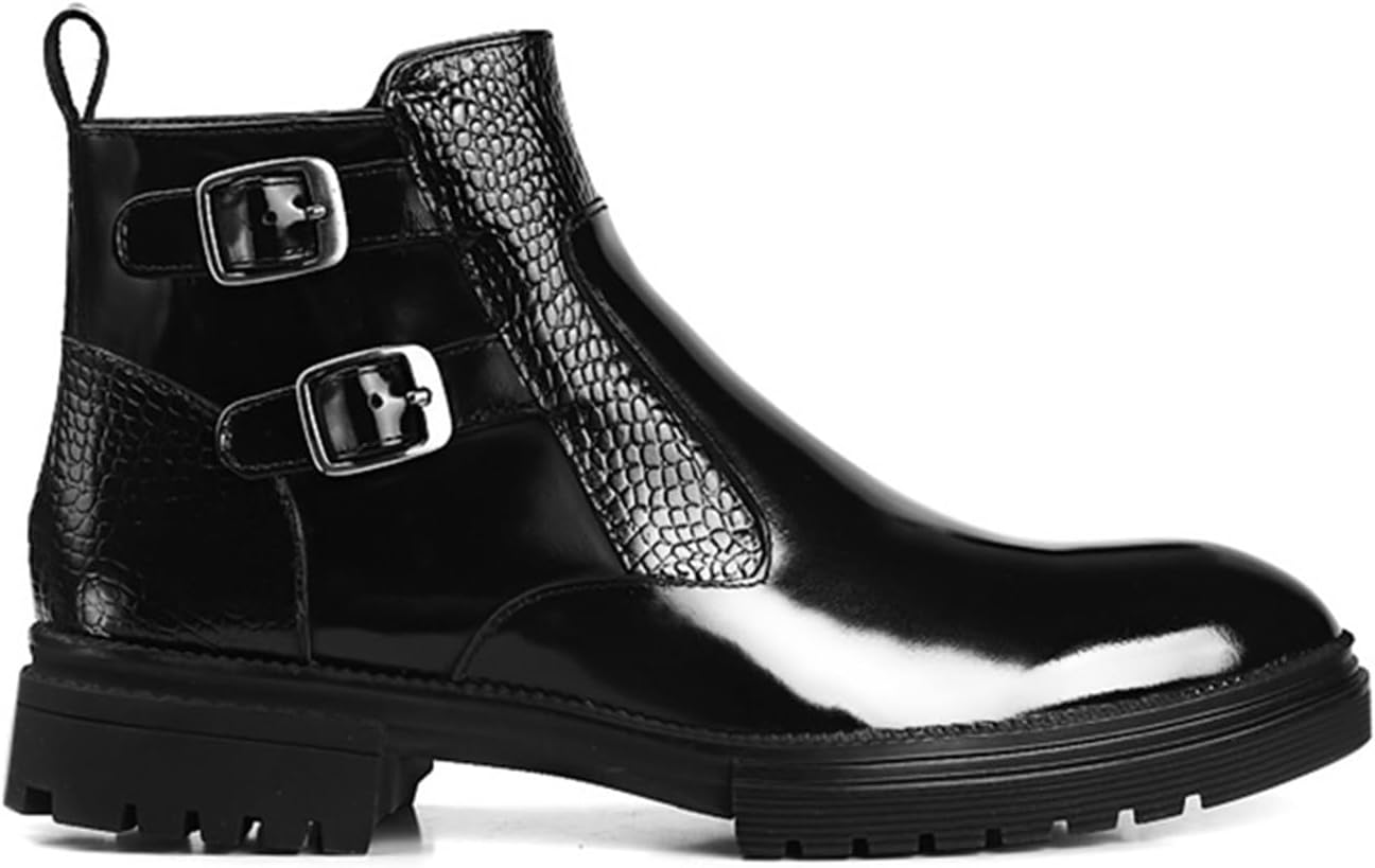 Men&#39;s Patent Leather Lace-up Chelsea Boots Fashion Slip-on Cla