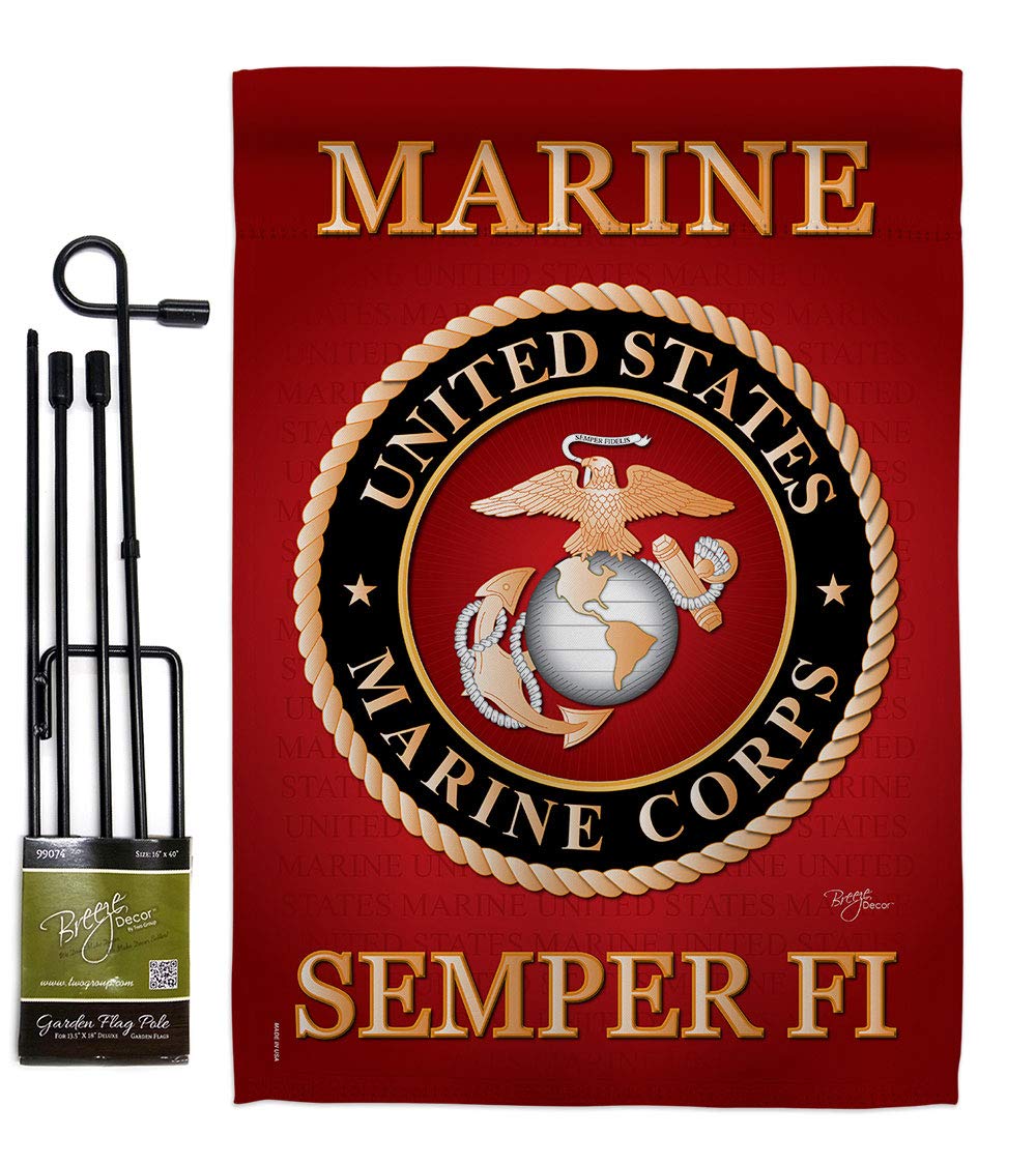 海兵隊 ガーデンフラッグ - スタンド付きセット 軍隊 USMC Semper Fi アメリカ軍退役軍人 退役軍人 退役軍人 公式