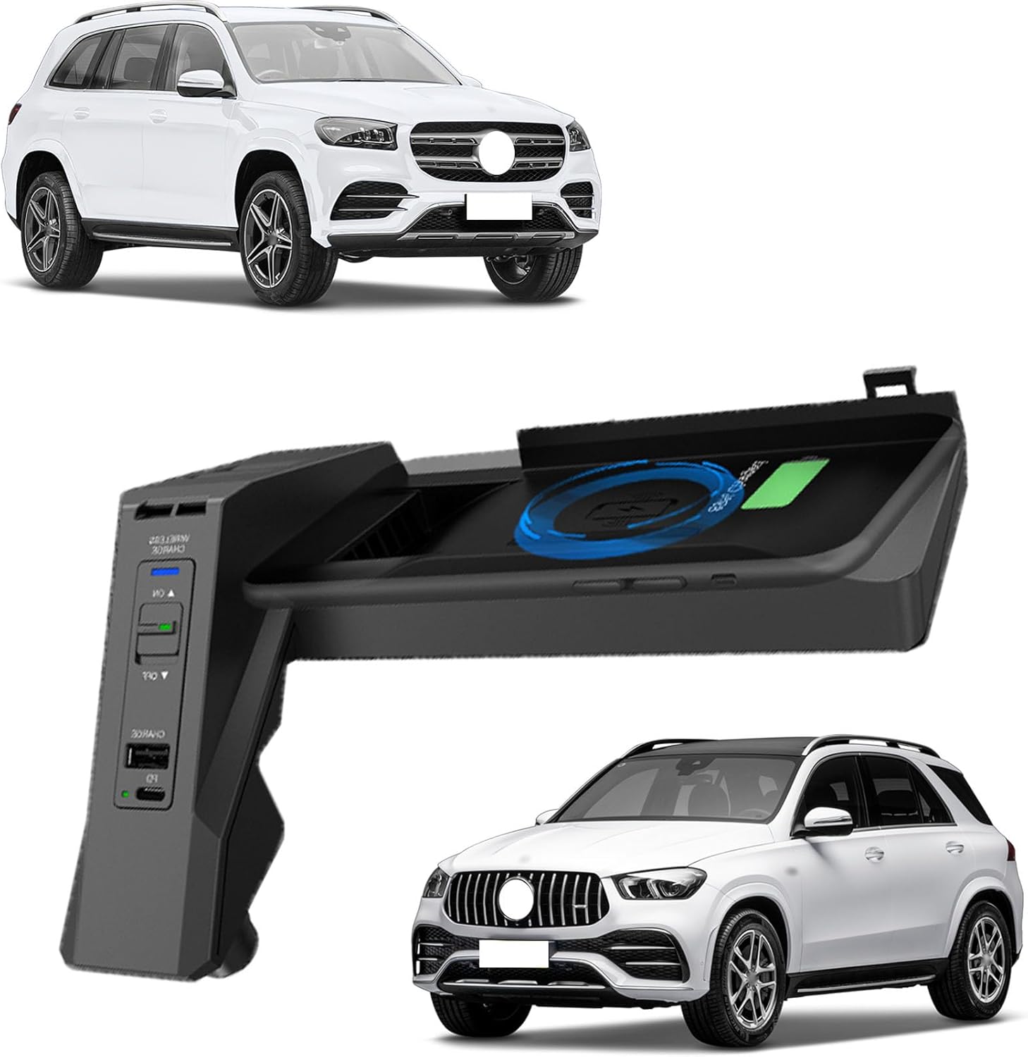 車載 ワイヤレス充電器 ベンツ Gls/Gle/Ml/Gl （2012-2019）用 のための 15w 無線および 12w Usb