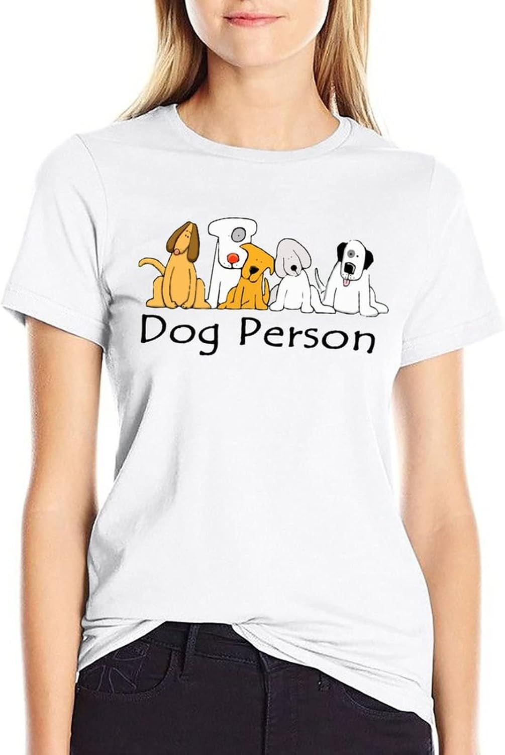 [KalinKay] Tシャツ レディース 半袖 面白い犬 Dog Person 犬柄 夏服 インナーシャツ 綿 丸襟 吸汗速乾 カ