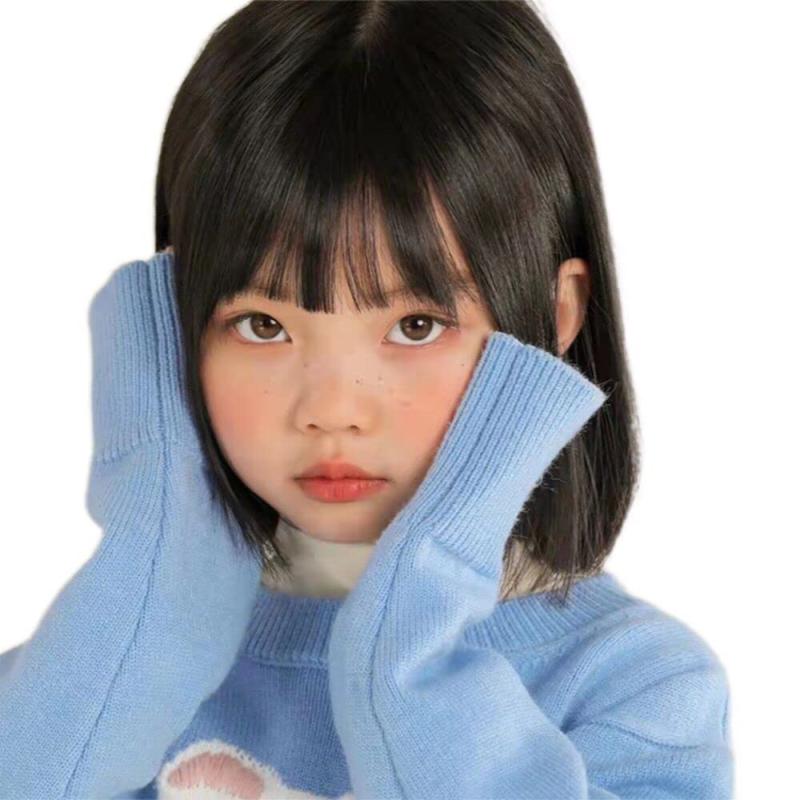 KIDSウイッグ キッズ向け ボブカツラ ガールズ 子供 オールフルウィッグ ストレート ぱっつん前髪 可愛い girl wig 軽量 仮装 七五三 発表会 誕生会 つけ毛 仮装 お宮参り (S, ナチュラルブラッ